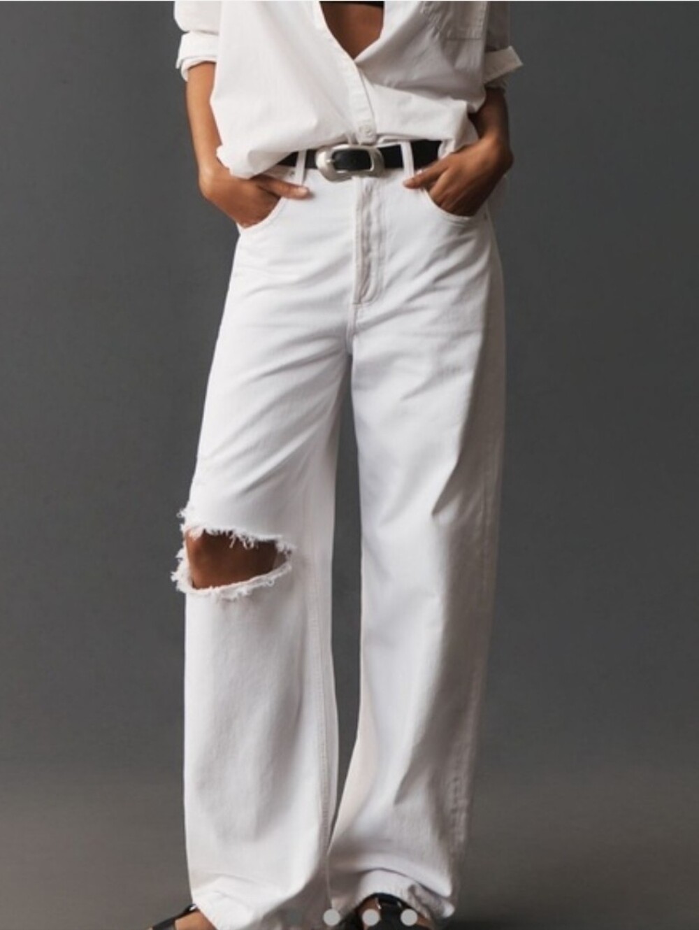 Citizens Of Humanity Ayla Baggy High Rise Wide Leg Jeans, White Zinc, Size 30